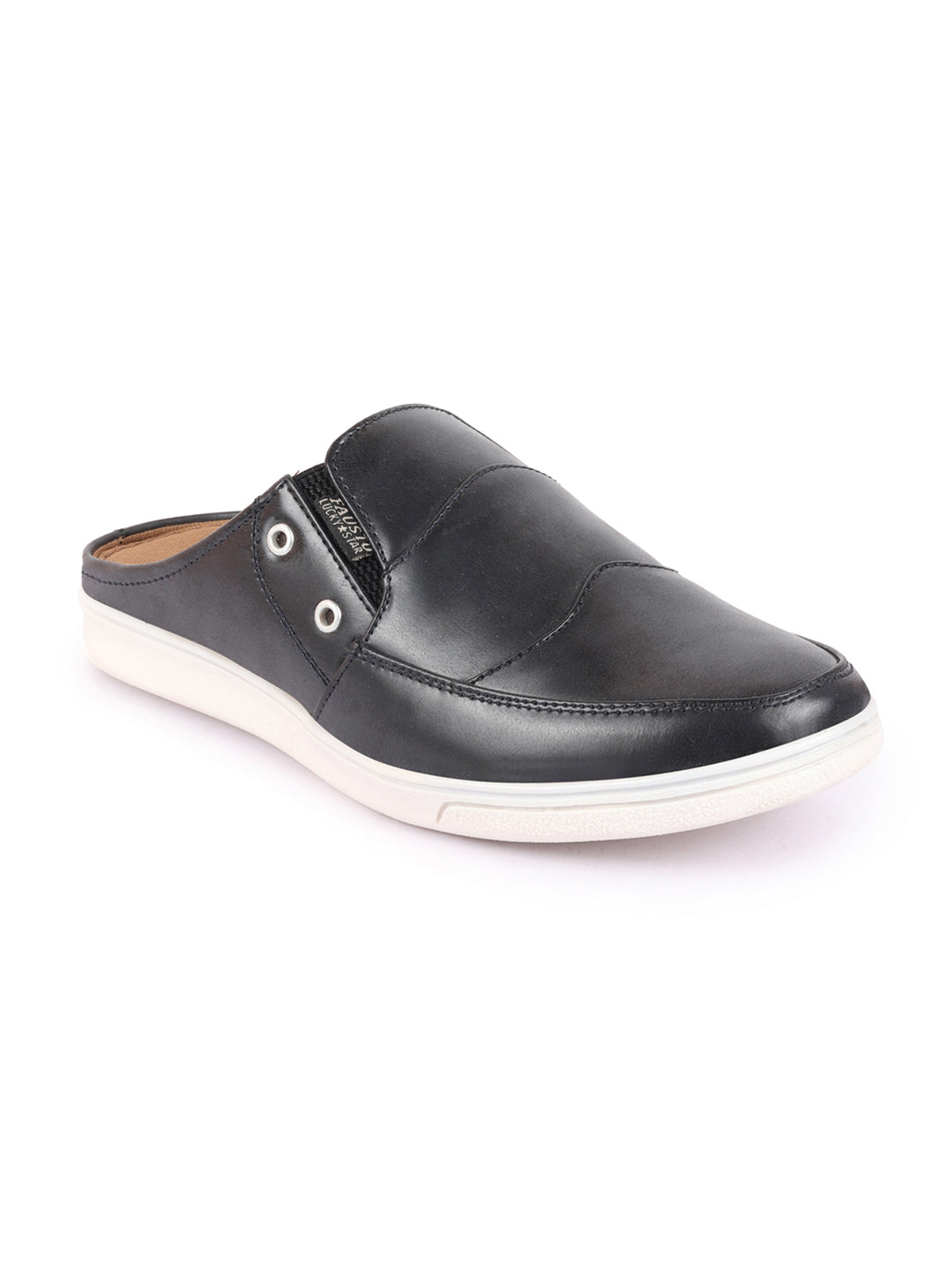 Shop Men Black Casual Back Open Classic Slip On Shoes Online.