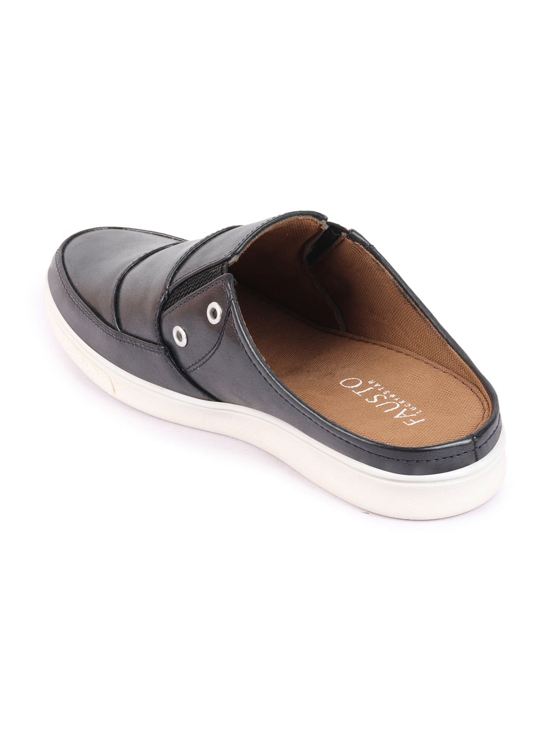 Shop Men Blue Casual Back Open Classic Slip On Shoes Online.