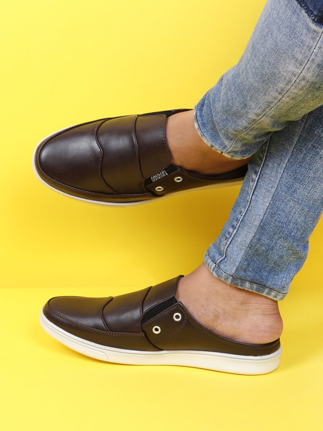 Shop Men Brown Casual Back Open Classic Slip On Shoes Online.
