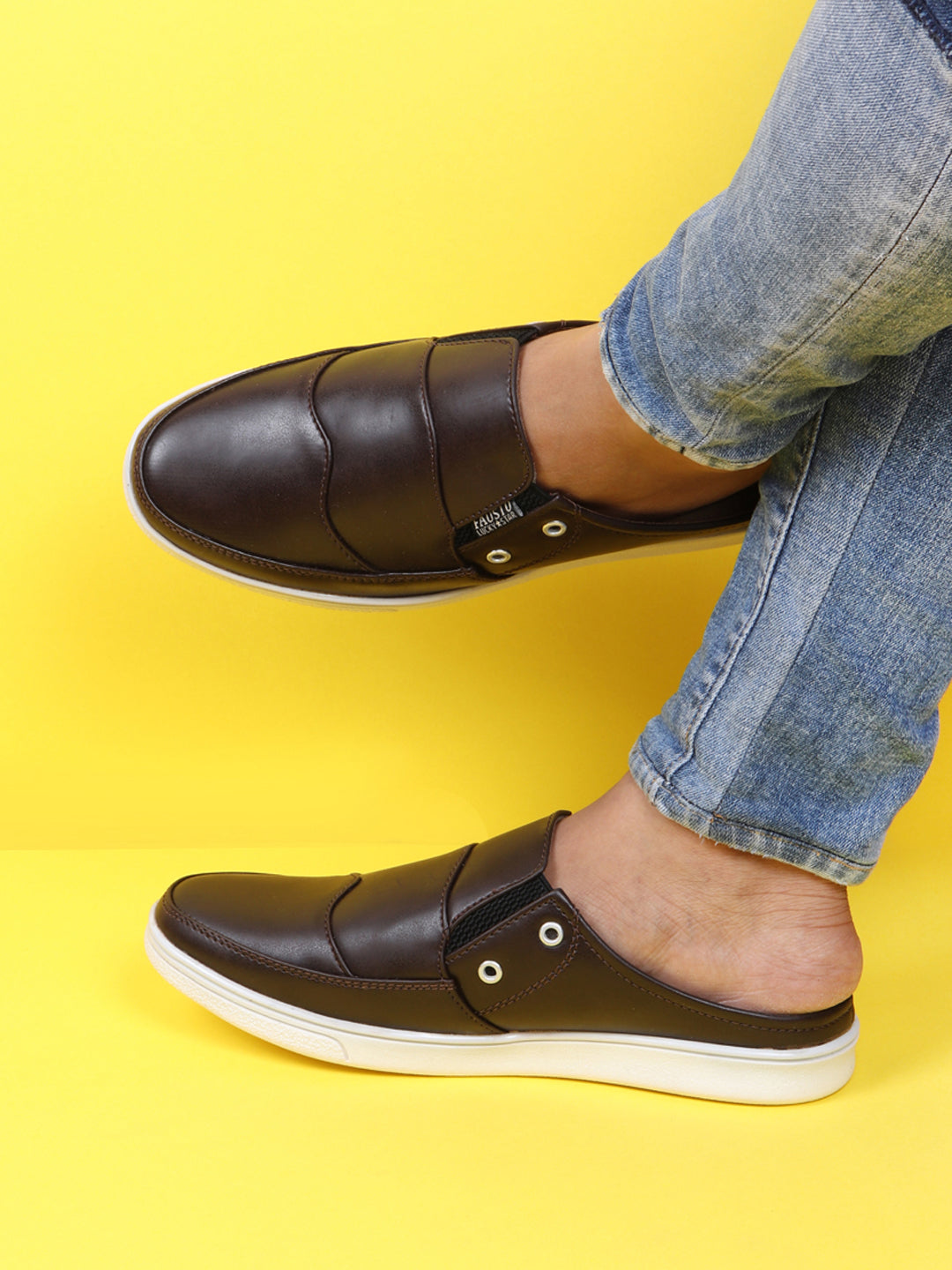 Shop Men Coffee Casual Back Open Classic Slip On Shoes Online.