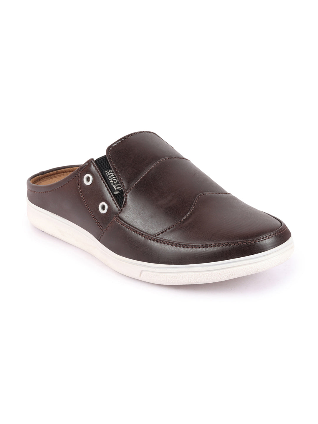 Shop Men Coffee Casual Back Open Classic Slip On Shoes Online.