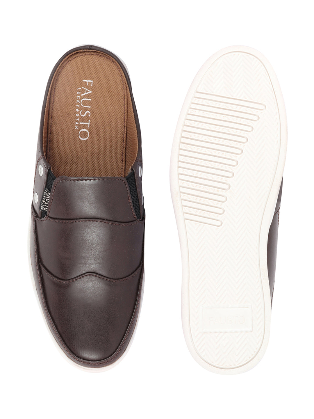 Shop Men Coffee Casual Back Open Classic Slip On Shoes Online.