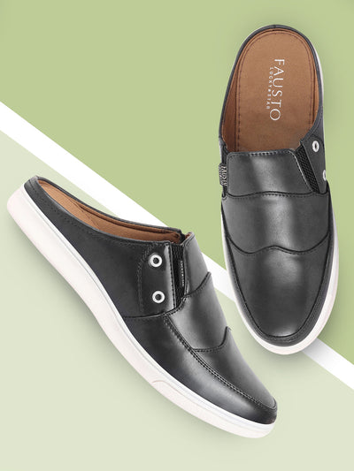 Shop Men Grey Casual Back Open Classic Slip On Shoes Online.