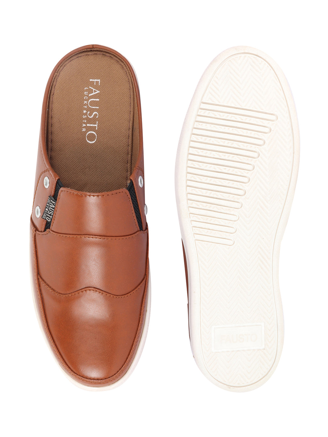 Shop Men Tan Casual Back Open Classic Slip On Shoes Online.
