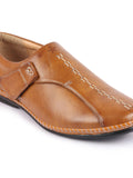 Men Tan Casual Cap Toe Hand Stitched Sandal Style Slip On Shoes