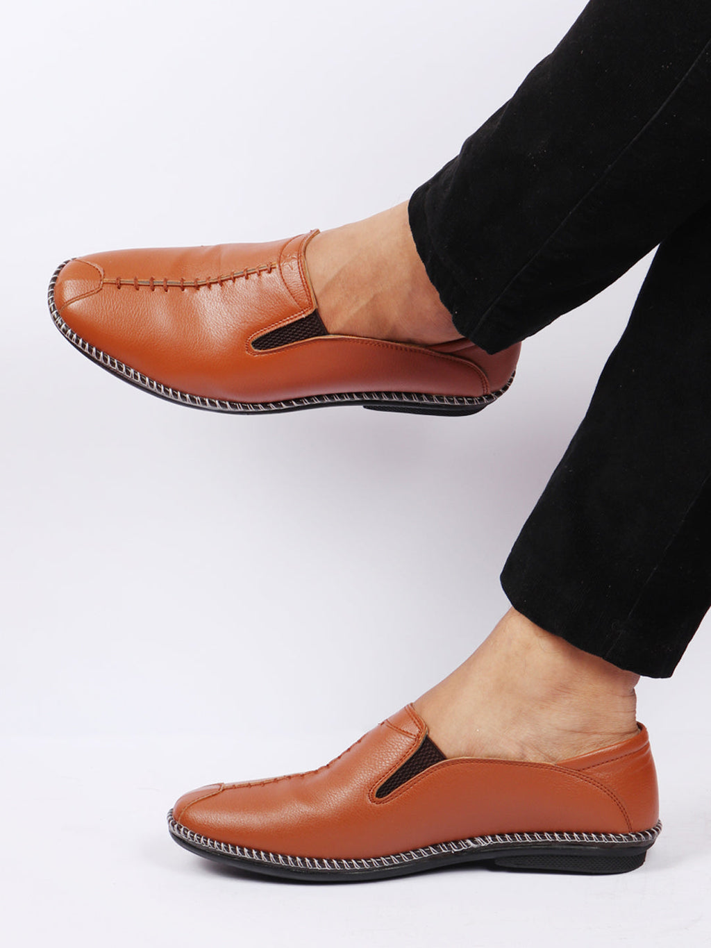 Shop Men Tan Casual Cap Toe Hand Stitched Slip On Shoes Online.