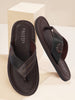 Men Brown Stitched Design Indoor Outdoor Thong Slipper Sandals