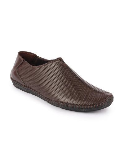 Shop Men Brown Side Stitched Full Sock Absorber Flexible Leather Slip On Shoes Online.
