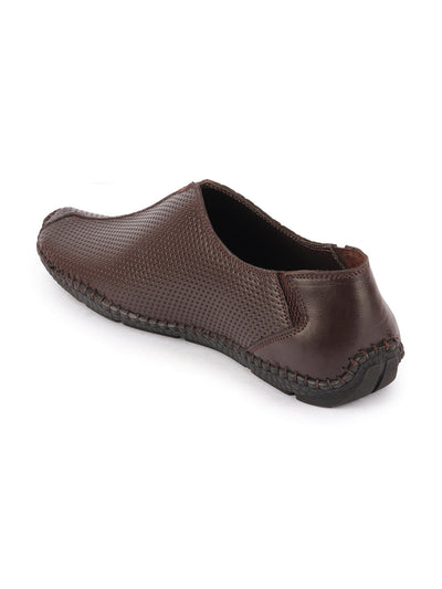 Shop Men Brown Side Stitched Full Sock Absorber Flexible Leather Slip On Shoes Online.