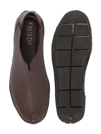 Shop Men Brown Side Stitched Full Sock Absorber Flexible Leather Slip On Shoes Online.