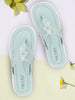 Women Sky Blue Casual Party Beach Fashion Stylish Floral Design Thong Flats Wedges Slipper