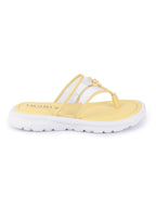 Shop Women Yellow Casual Party Beach Fashion Stylish Floral Design Thong Flats Wedges Slipper Online.