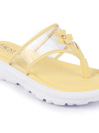 Shop Women Yellow Casual Party Beach Fashion Stylish Floral Design Thong Flats Wedges Slipper Online.