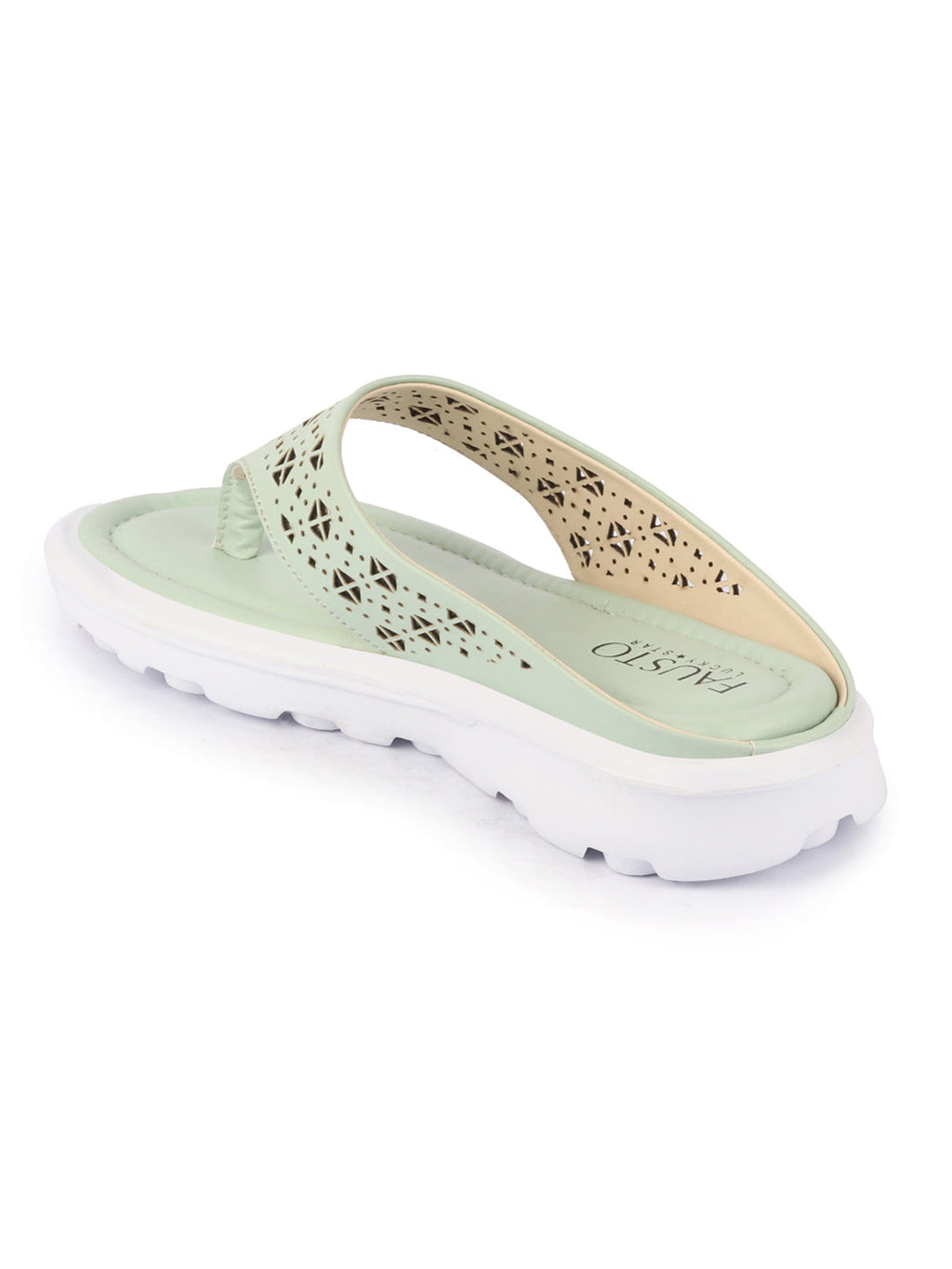 Shop Women Green Party Fashion Stylish Laser Cut Design Strap Thong Flats Wedges Slipper Online.