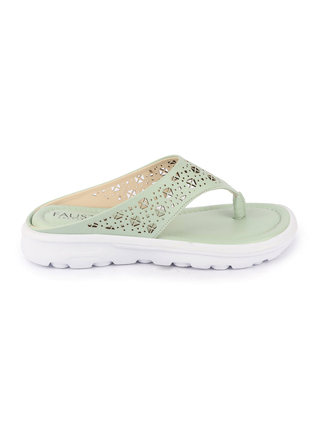 Shop Women Green Party Fashion Stylish Laser Cut Design Strap Thong Flats Wedges Slipper Online.