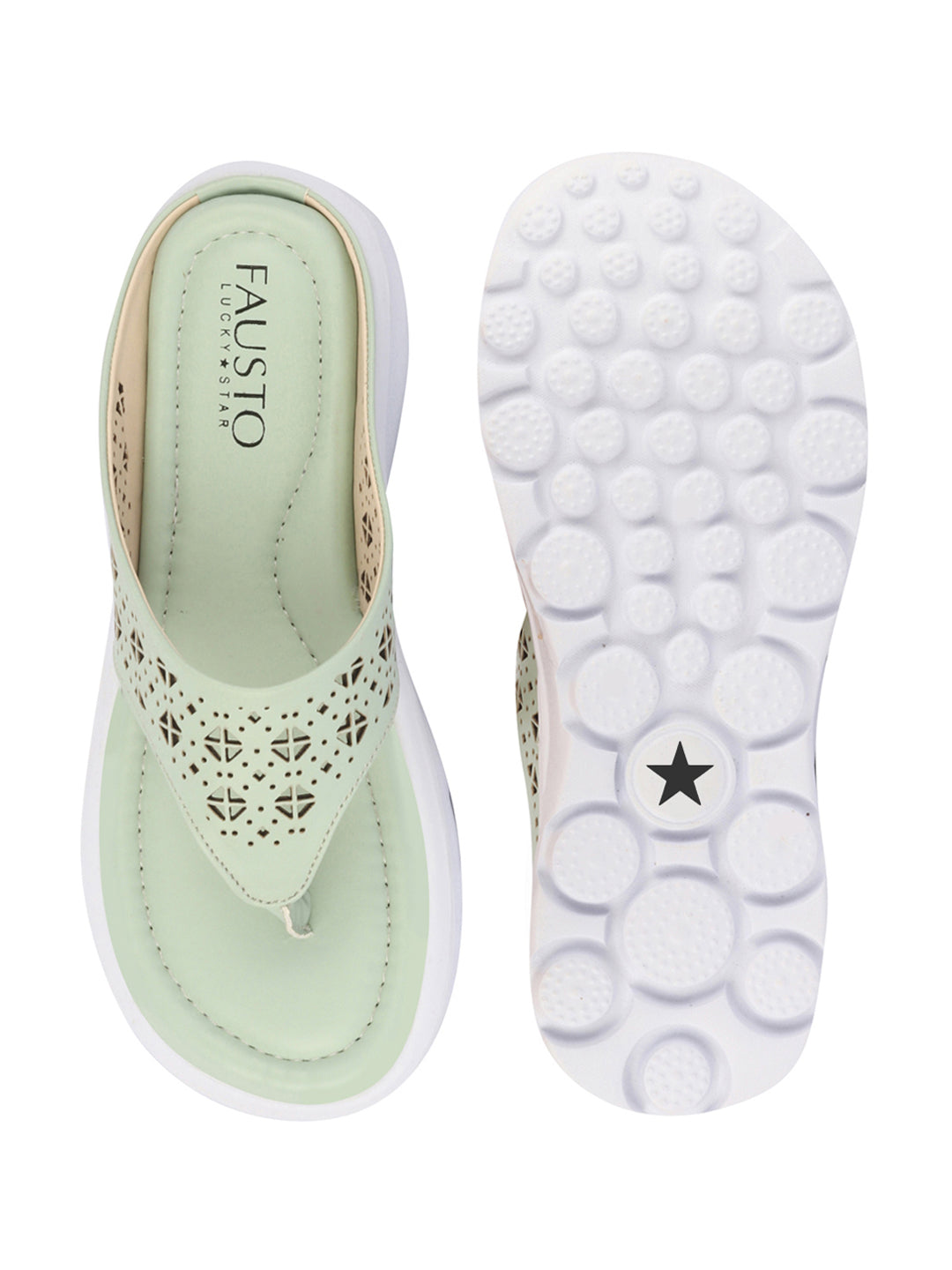 Shop Women Green Party Fashion Stylish Laser Cut Design Strap Thong Flats Wedges Slipper Online.