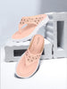 Women Pink Party Fashion Stylish Laser Cut Design Strap Thong Flats Wedges Slipper
