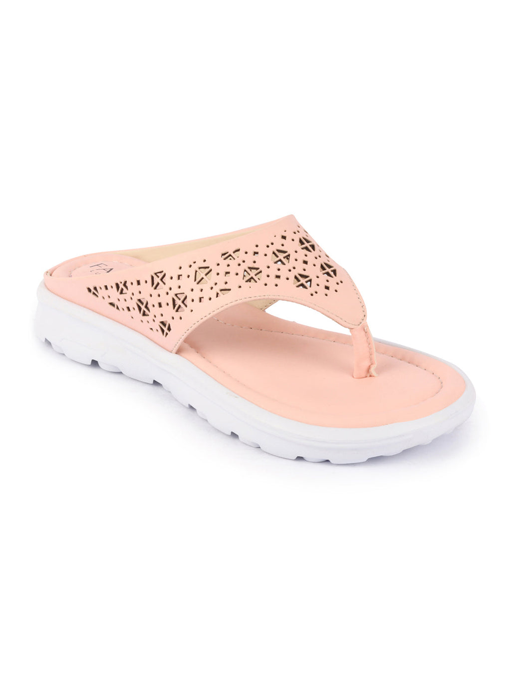 Shop Women Pink Party Fashion Stylish Laser Cut Design Strap Thong Flats Wedges Slipper Online.