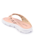 Shop Women Pink Party Fashion Stylish Laser Cut Design Strap Thong Flats Wedges Slipper Online.