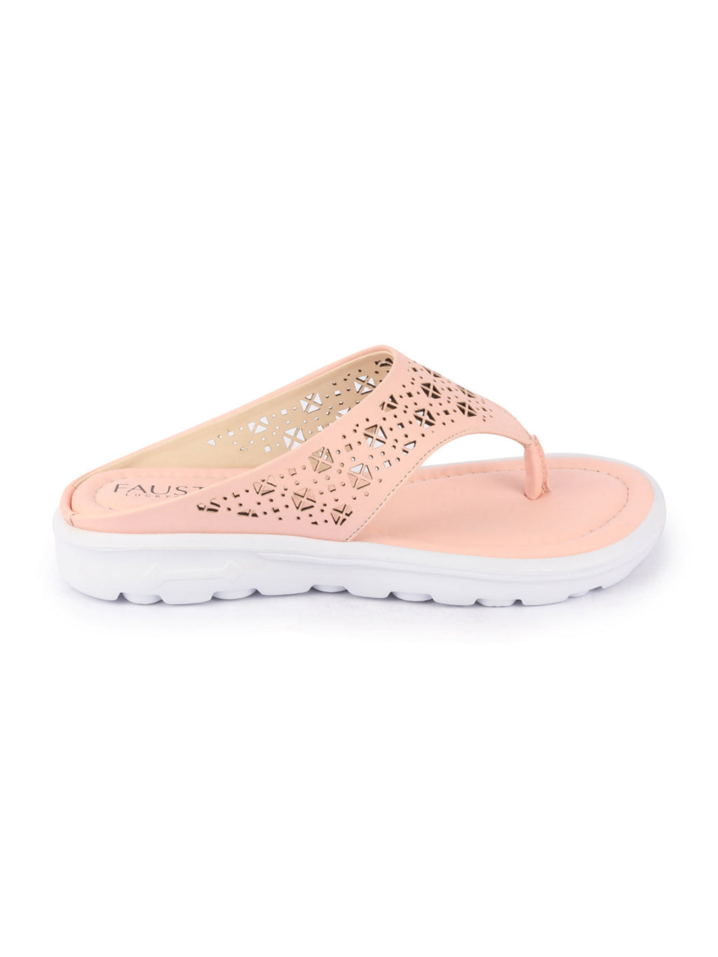 Shop Women Pink Party Fashion Stylish Laser Cut Design Strap Thong Flats Wedges Slipper Online.