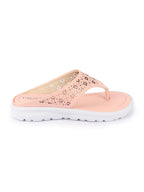 Shop Women Pink Party Fashion Stylish Laser Cut Design Strap Thong Flats Wedges Slipper Online.