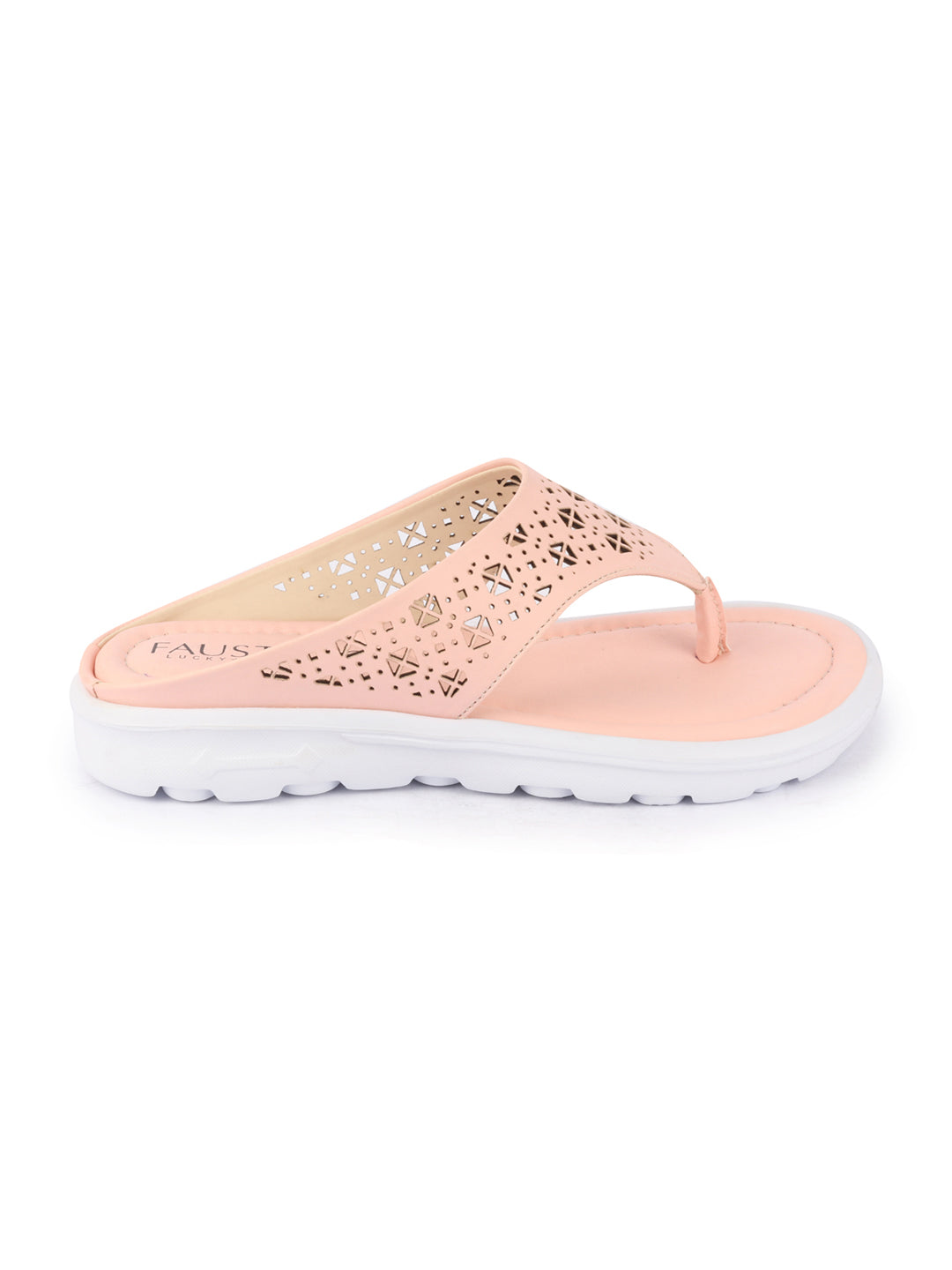 Shop Women Pink Party Fashion Stylish Laser Cut Design Strap Thong Flats Wedges Slipper Online.