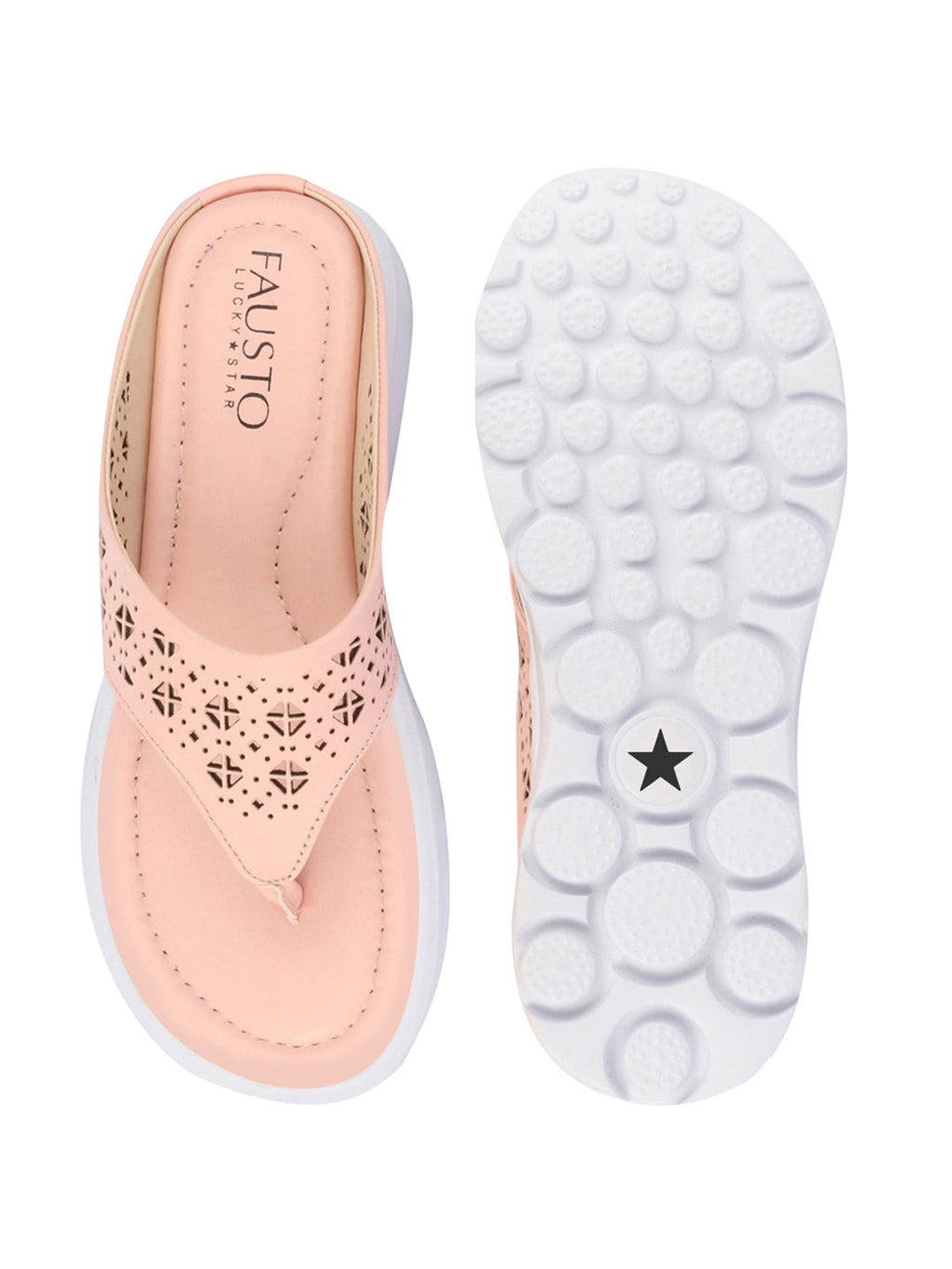 Shop Women Pink Party Fashion Stylish Laser Cut Design Strap Thong Flats Wedges Slipper Online.