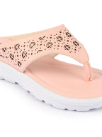 Shop Women Pink Party Fashion Stylish Laser Cut Design Strap Thong Flats Wedges Slipper Online.