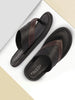 Men Black Side Stitched Outdoor Thong Slipper Sandals