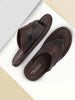 Men Brown Side Stitched Outdoor Thong Slipper Sandals