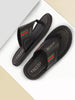 Men Black Colored Strip Design Indoor Outdoor Thong Slipper Sandals