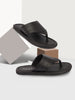 Men Black Textured Design Indoor Outdoor Thong Slipper Sandals