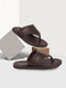 Men Brown Textured Design Indoor Outdoor Thong Slipper Sandals