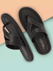 Men Black Textured Design Outdoor Thong Slipper Sandals