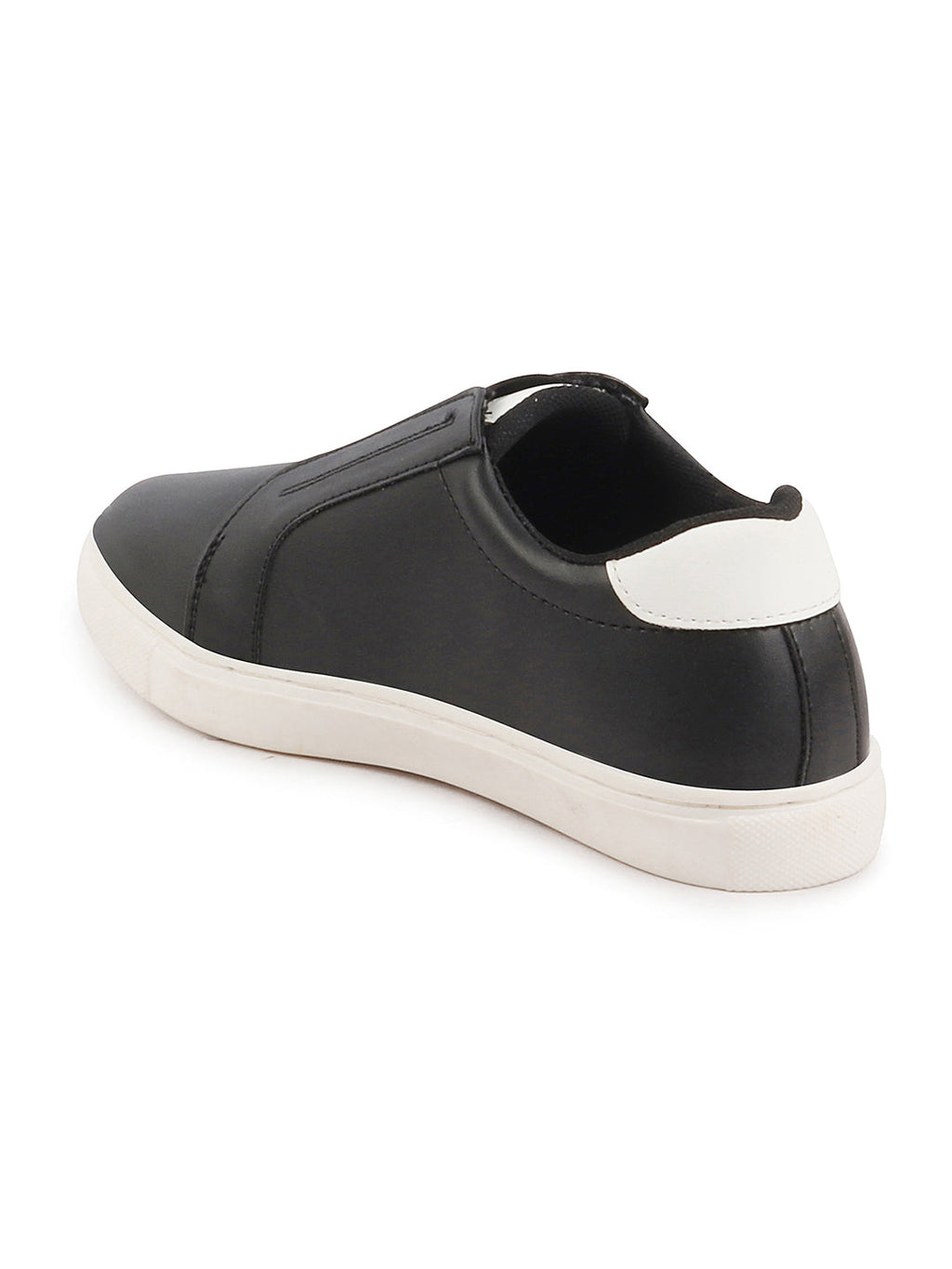 Shop Women Black Elastic Closure Stitched Comfort Slip On Sneaker Shoes Online.