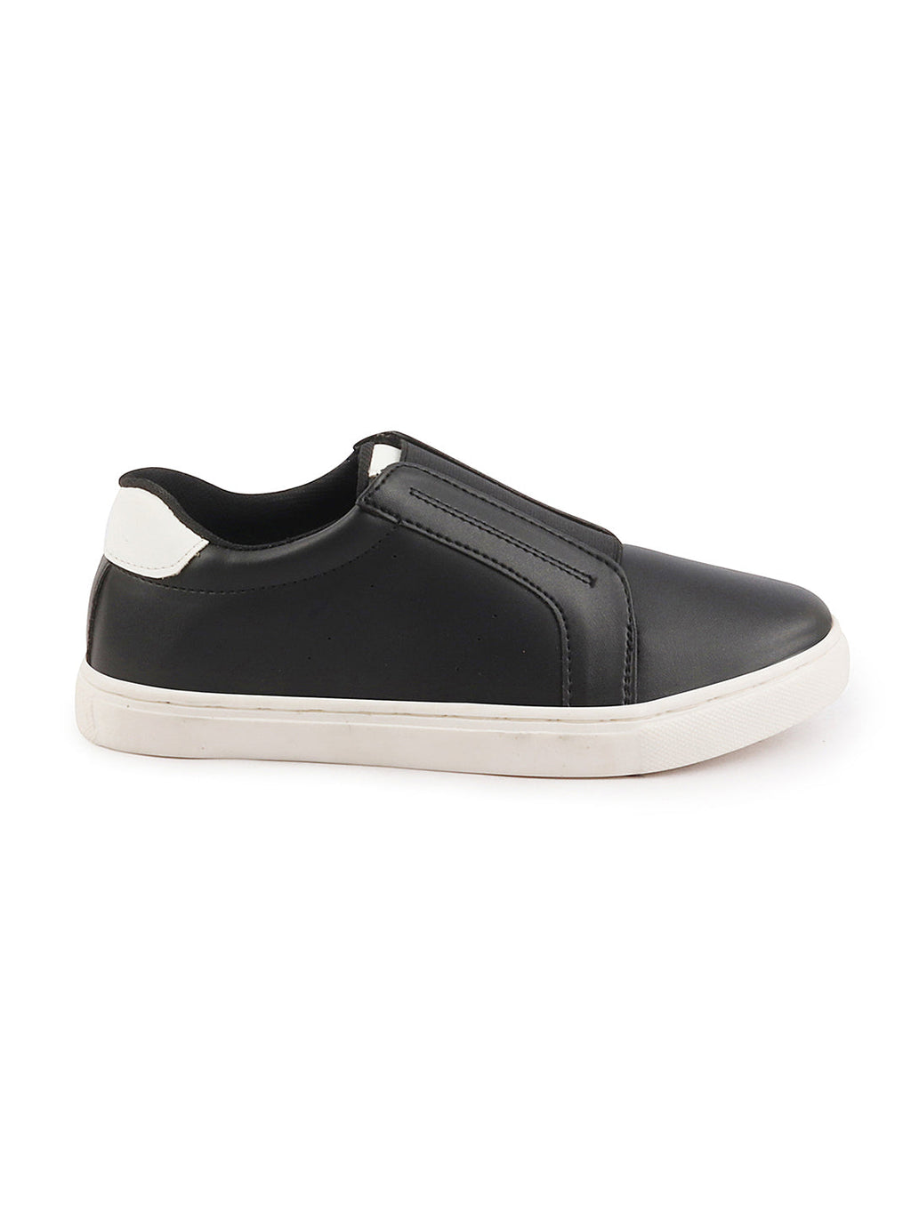 Shop Women Black Elastic Closure Stitched Comfort Slip On Sneaker Shoes Online.