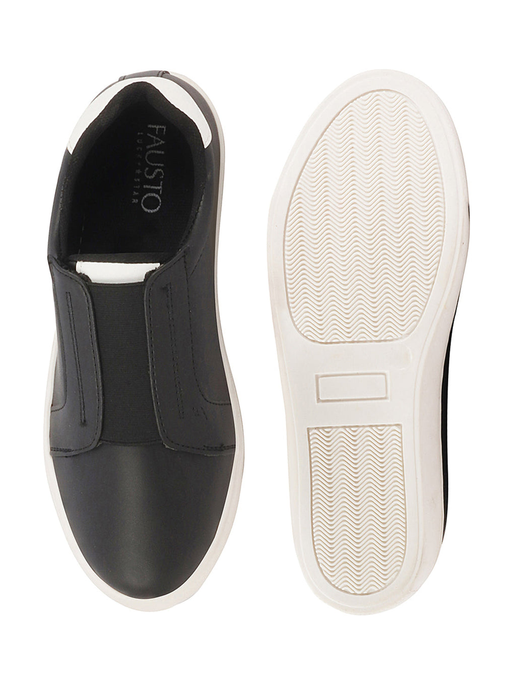 Shop Women Black Elastic Closure Stitched Comfort Slip On Sneaker Shoes Online.