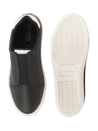 Shop Women Black Elastic Closure Stitched Comfort Slip On Sneaker Shoes Online.