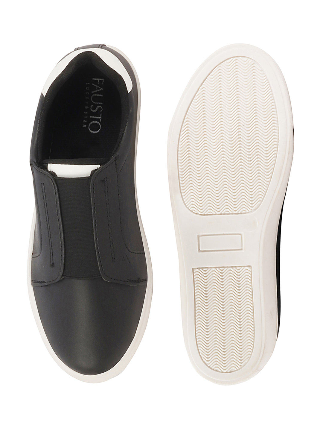 Shop Women Black Elastic Closure Stitched Comfort Slip On Sneaker Shoes Online.