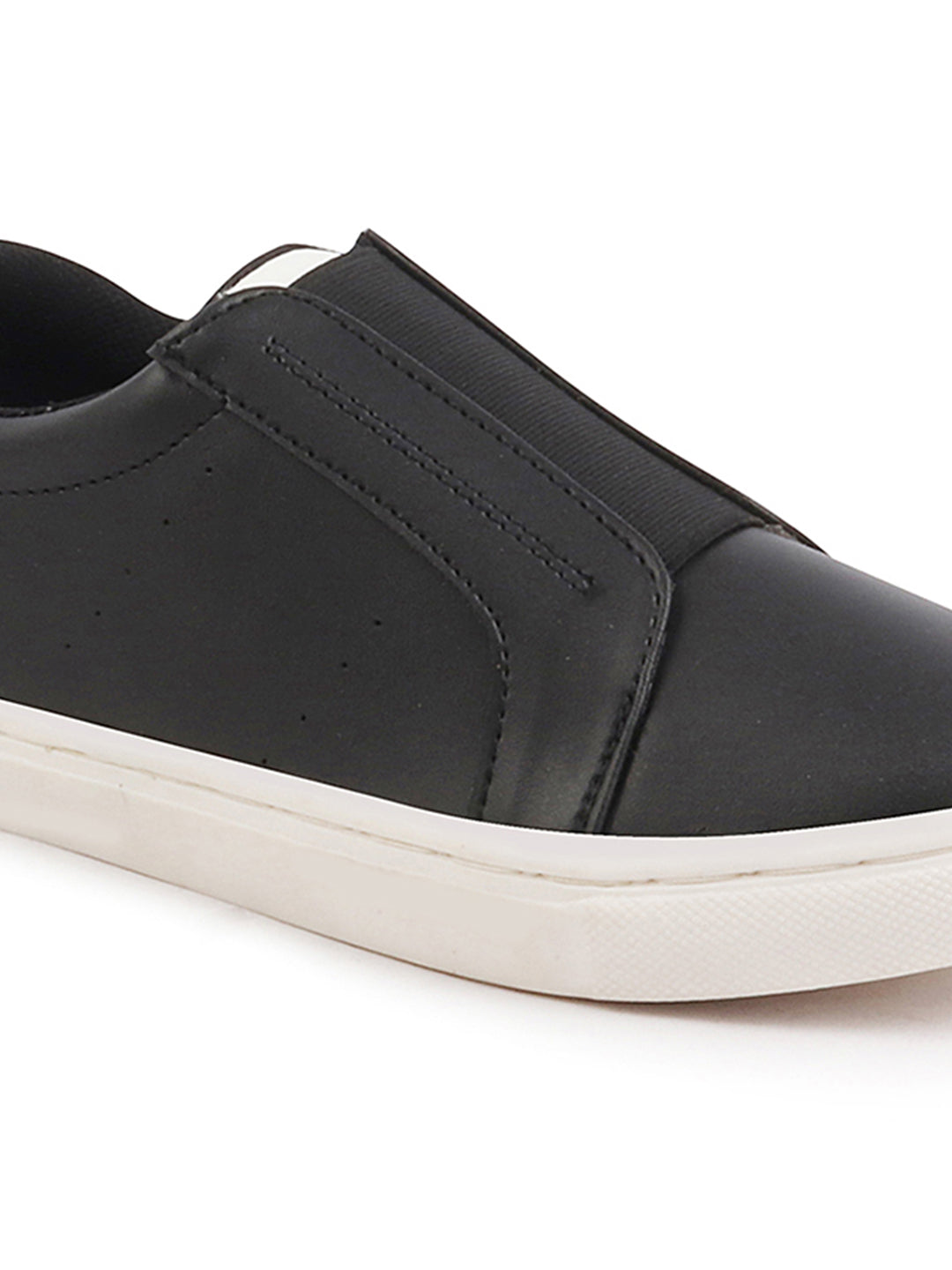 Shop Women Black Elastic Closure Stitched Comfort Slip On Sneaker Shoes Online.