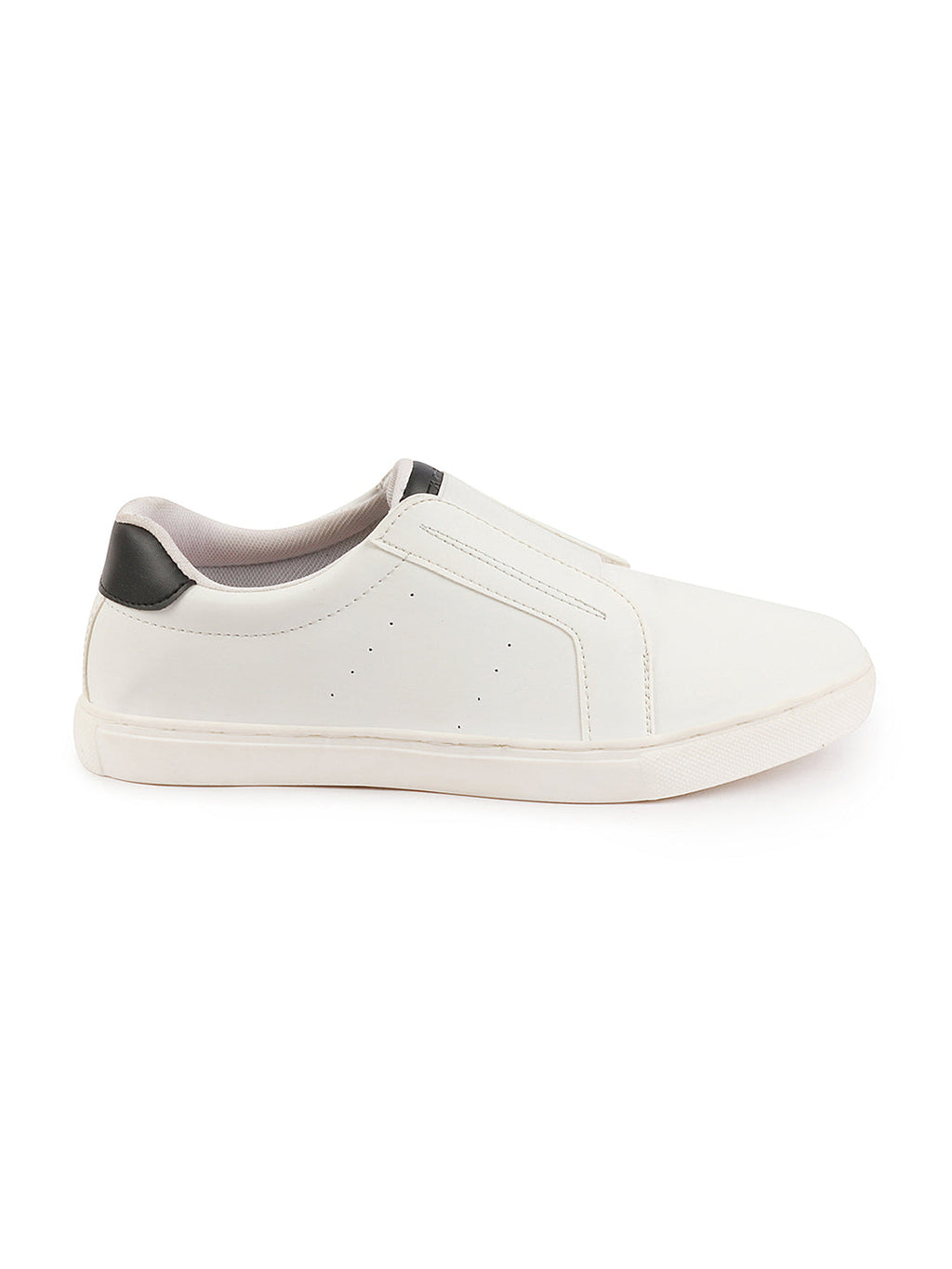 Shop Women White Elastic Closure Stitched Comfort Slip On Sneaker Shoes Online.