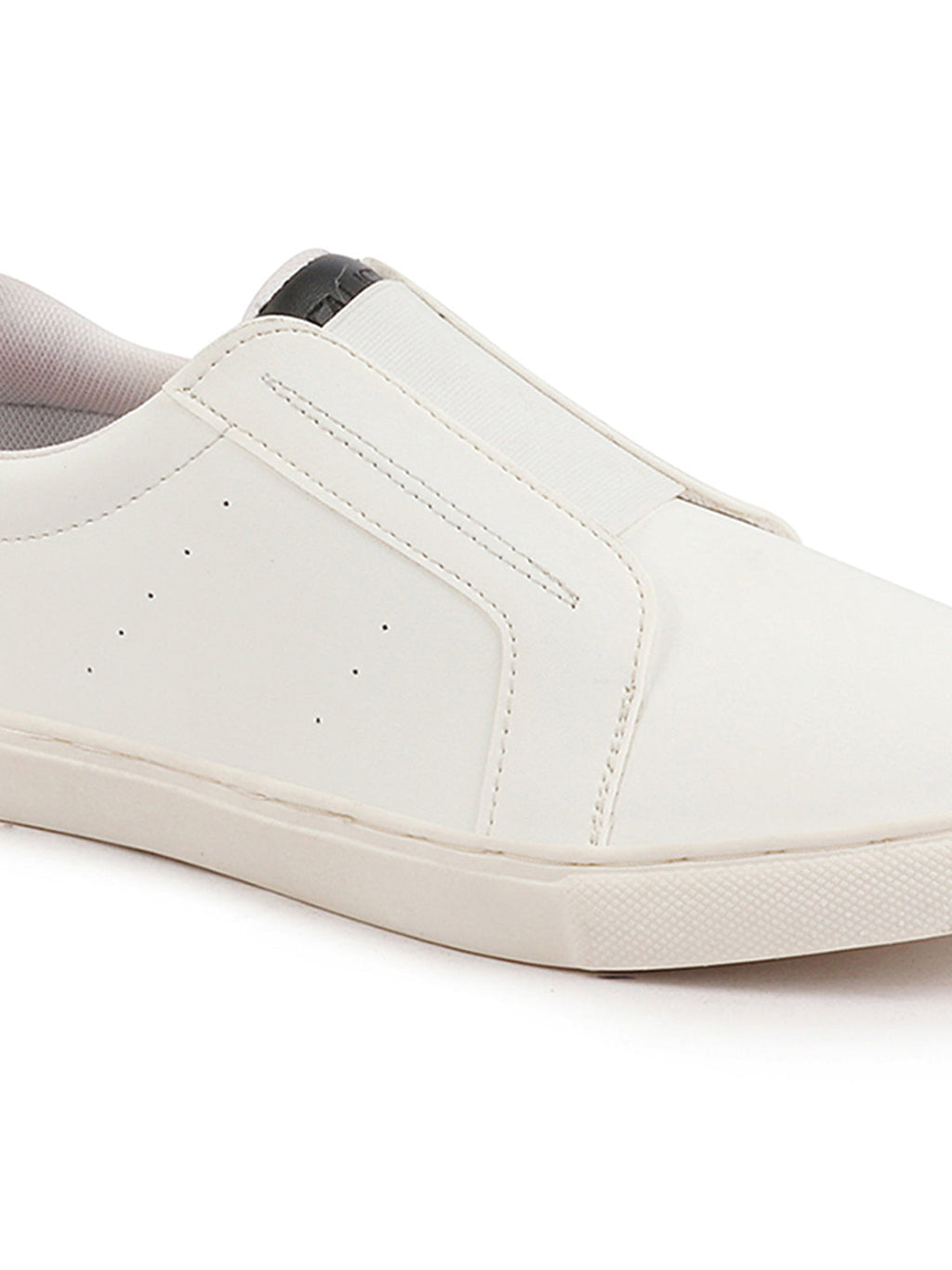 Shop Women White Elastic Closure Stitched Comfort Slip On Sneaker Shoes Online.