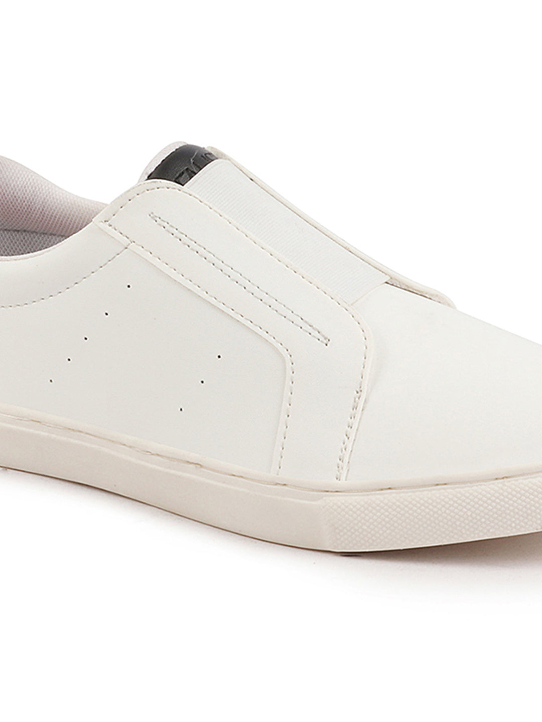Shop Women White Elastic Closure Stitched Comfort Slip On Sneaker Shoes Online.