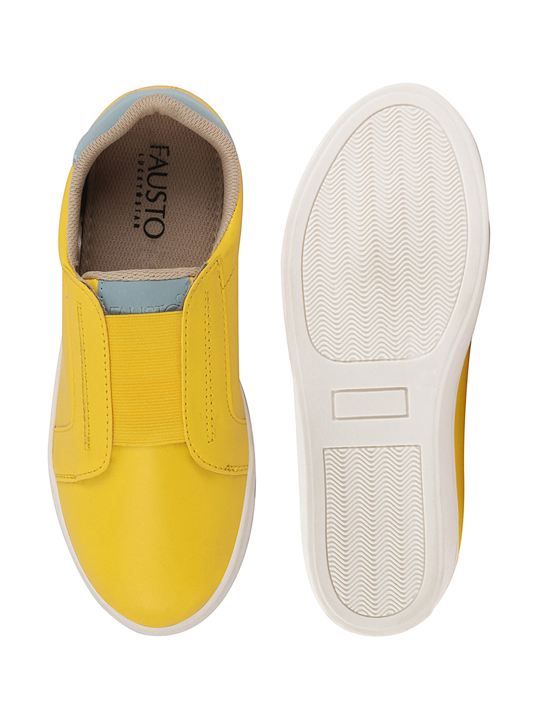 Shop Women Yellow Elastic Closure Stitched Comfort Slip On Sneaker Shoes Online.