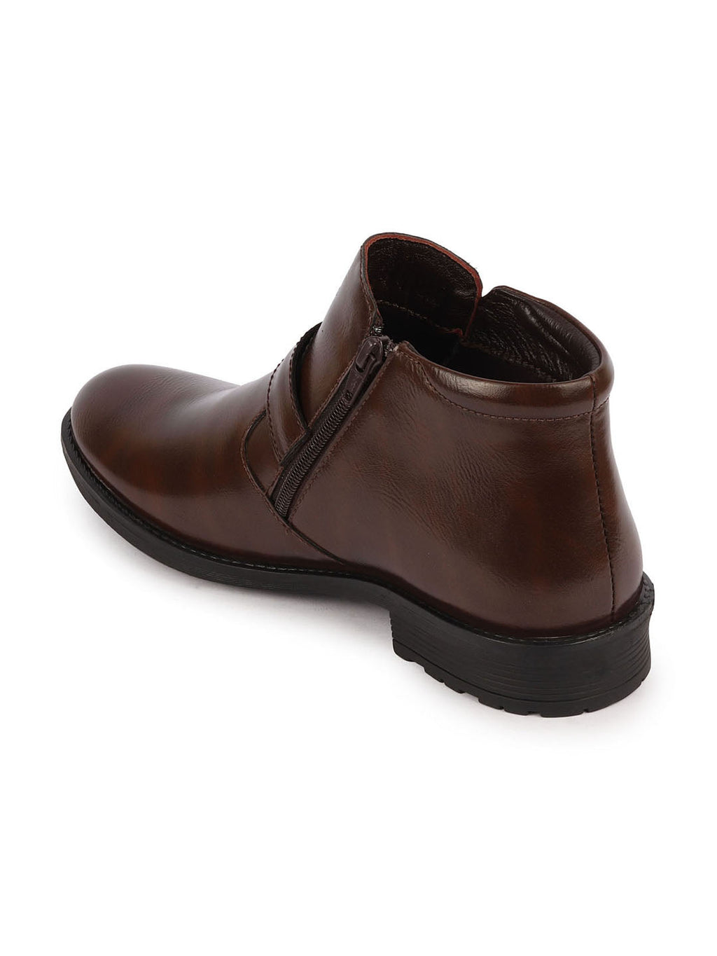 men brown mid top buckle side zipper single strap monk boots