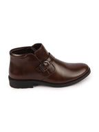 men brown mid top buckle side zipper single strap monk boots