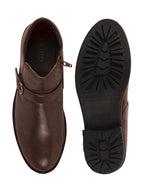 men brown mid top buckle side zipper single strap monk boots