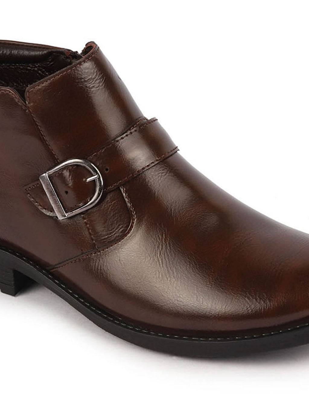 men brown mid top buckle side zipper single strap monk boots