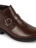 men brown mid top buckle side zipper single strap monk boots