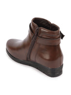 Shop Women Brown High Ankle Broad Feet Side Zipper Closure Casual Buckle Boots Online.